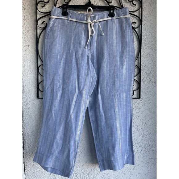 Tommy Bahama Silver Stripe Linen Blend Cropped Pant - Size XL - Blue/ Silver - Picture 4 of 10